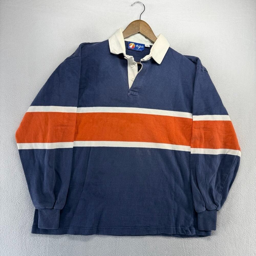 Vintage Rugby Shirt Mens 2XL Blue Orange Colorblock Syracuse Illinois Colors 90s